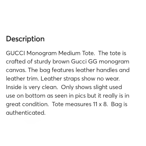EUC Authentic Gucci Medium Monogram Tote Canvas Leather Tan Brown - Picture 12 of 13